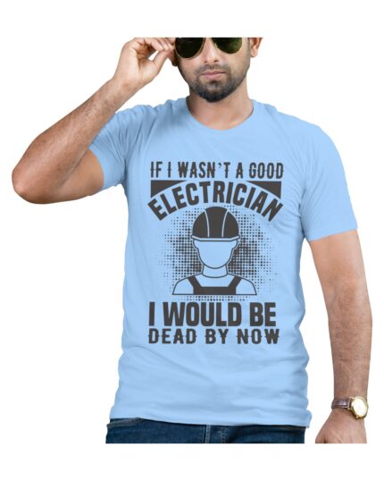 Blue Cotton T-Shirt for Electricians Who Love Their Craft
