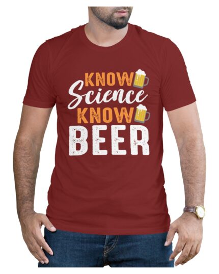Maroon Cotton T-Shirt for Science Lovers Who Also Enjoy Drinking Beer