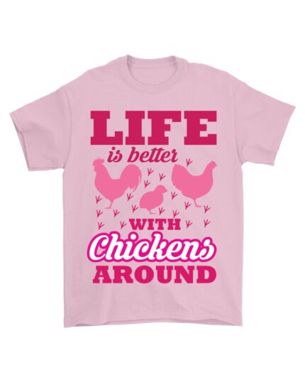Pink Cotton T-Shirt for People Who Love Chickens and Farm Life