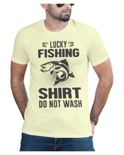 Light Yellow Cotton T-Shirt for Fishermen Who Believe in Their Lucky Shirt
