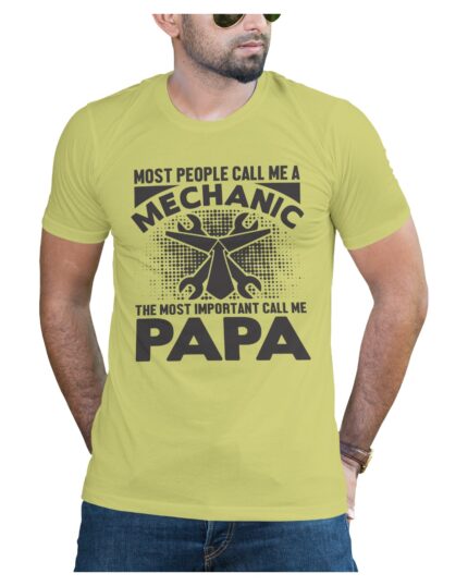 Light Yellow Cotton T-Shirt for Papa with Simple Design for Daily Use
