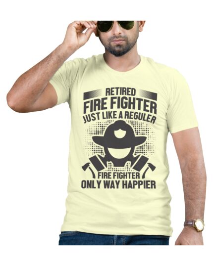 Light Yellow Cotton T-Shirt for Retired Firefighters
