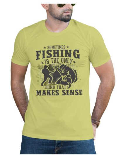 Light Yellow Cotton T-Shirt for Men Who Love Fishing and Peace