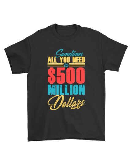 Black Cotton T-Shirt with Money Dream Print for Men