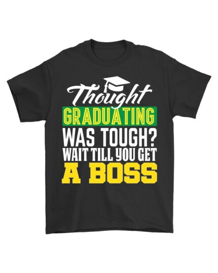 Black Cotton T-Shirt with Funny Graduation Quote for Students