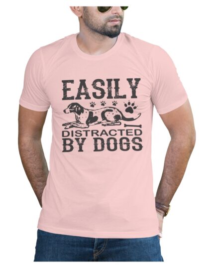 Cute Pink T-Shirt for Dog Lovers Men Women Cotton Round Neck Half Sleeve Pet Theme Casual Wear Gift