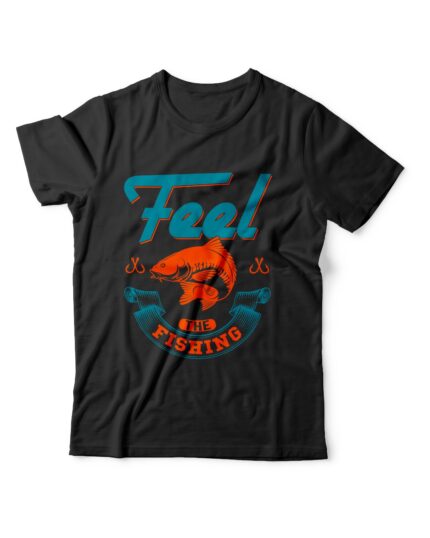 Black Fishing T-Shirt with Stylish Feel the Fishing Graphic for Anglers
