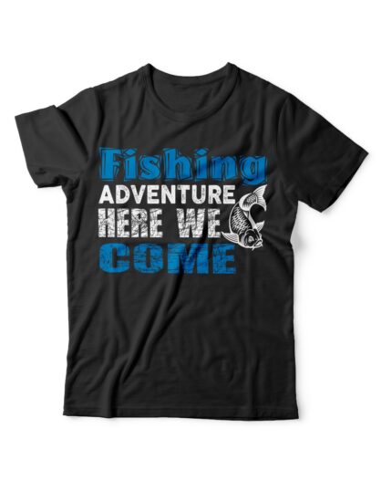 Fun Fishing Adventure T-Shirt for Men Black Cotton Casual Wear with Bold Fish Print