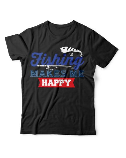 Happy Fishing Mood T-Shirt for Men Black Cotton Casual Half Sleeve Fun Gift for Anglers